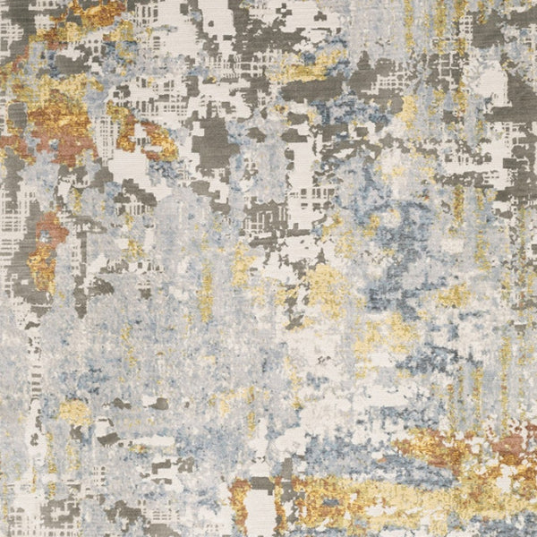 HomeRoots 2' Elegant Grey Blue Beige Gold Rust Abstract Power Loom Runner Rug - Stain Resistant & Stylish 10' X 13' 508561