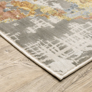 HomeRoots 2' Elegant Grey Blue Beige Gold Rust Abstract Power Loom Runner Rug - Stain Resistant & Stylish 10' X 13' 508561