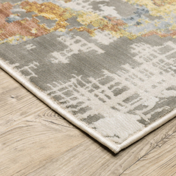HomeRoots 2' Elegant Grey Blue Beige Gold Rust Abstract Power Loom Runner Rug - Stain Resistant & Stylish 10' X 13' 508561