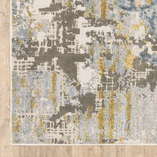 HomeRoots 2' Elegant Grey Blue Beige Gold Rust Abstract Power Loom Runner Rug - Stain Resistant & Stylish 10' X 13' 508561