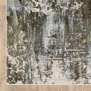 HomeRoots 2' Contemporary Abstract Runner Rug in Green, Blue, Grey, Ivory & Brown - Stain Resistant & Durable 2'3" x 7'6" 508562