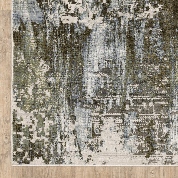 HomeRoots 2' Contemporary Abstract Runner Rug in Green, Blue, Grey, Ivory & Brown - Stain Resistant & Durable 2'3" x 7'6" 508562