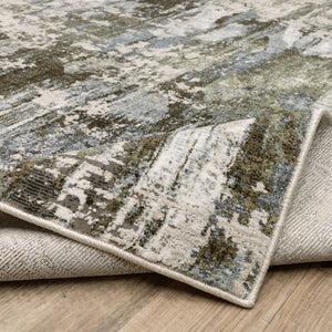 HomeRoots 2' Contemporary Abstract Runner Rug in Green, Blue, Grey, Ivory & Brown - Stain Resistant & Durable 2'3" x 7'6" 508562