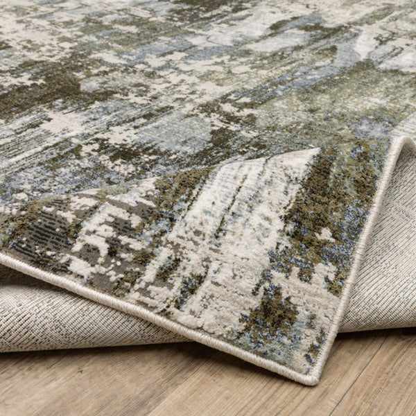 HomeRoots 2' Contemporary Abstract Runner Rug in Green, Blue, Grey, Ivory & Brown - Stain Resistant & Durable 2'3" x 7'6" 508562