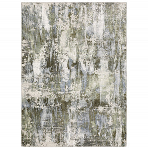 HomeRoots 2' Contemporary Abstract Runner Rug in Green, Blue, Grey, Ivory & Brown - Stain Resistant & Durable 3' x 5' 508563