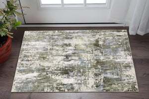 HomeRoots 2' Contemporary Abstract Runner Rug in Green, Blue, Grey, Ivory & Brown - Stain Resistant & Durable 3' x 5' 508563