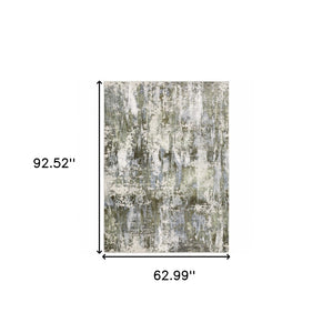 HomeRoots 2' Contemporary Abstract Runner Rug in Green, Blue, Grey, Ivory & Brown - Stain Resistant & Durable 5' X 8' 508564