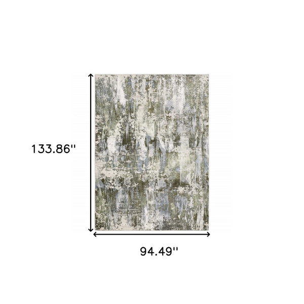 HomeRoots 2' Contemporary Abstract Runner Rug in Green, Blue, Grey, Ivory & Brown - Stain Resistant & Durable 8' X 11' 508566
