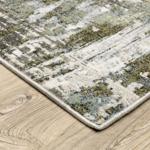 HomeRoots 2' Contemporary Abstract Runner Rug in Green, Blue, Grey, Ivory & Brown - Stain Resistant & Durable 8' X 11' 508566