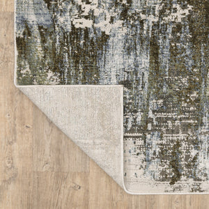 HomeRoots 2' Contemporary Abstract Runner Rug in Green, Blue, Grey, Ivory & Brown - Stain Resistant & Durable 8' X 11' 508566