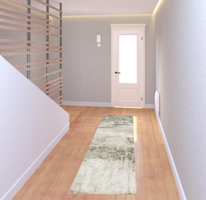 Homeroots 2' X 8' Beige Grey Brown And Sage Green Abstract Power Loom Stain Resistant Runner Rug Beige,Green Polyester 508568