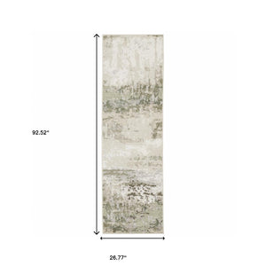 Homeroots 2' X 8' Beige Grey Brown And Sage Green Abstract Power Loom Stain Resistant Runner Rug Beige,Green Polyester 508568