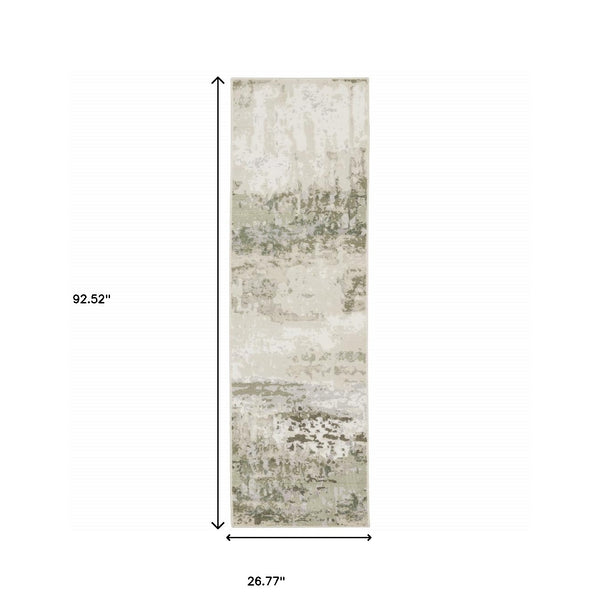 Homeroots 2' X 8' Beige Grey Brown And Sage Green Abstract Power Loom Stain Resistant Runner Rug Beige,Green Polyester 508568