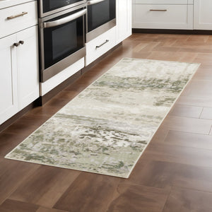 HomeRoots 2' Contemporary Abstract Power Loom Runner Rug in Subtle Tones for Stylish Hallways and Entryways Beige/ Green 2'3" x 7'6" 508568