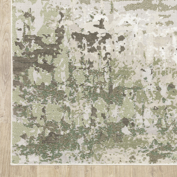 Homeroots 2' X 8' Beige Grey Brown And Sage Green Abstract Power Loom Stain Resistant Runner Rug Beige,Green Polyester 508568