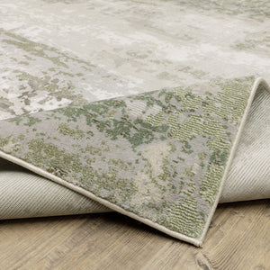 Homeroots 2' X 8' Beige Grey Brown And Sage Green Abstract Power Loom Stain Resistant Runner Rug Beige,Green Polyester 508568