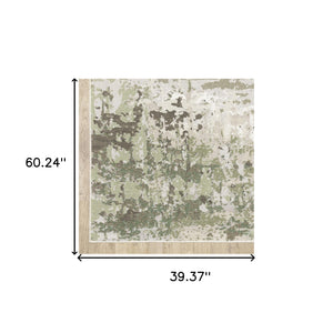 Homeroots 3' X 5' Beige Grey Brown And Sage Green Abstract Power Loom Stain Resistant Area Rug Beige,Green Polyester 508569