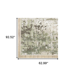 Homeroots 5' X 8' Beige Grey Brown And Sage Green Abstract Power Loom Stain Resistant Area Rug Beige,Green Polyester 508570