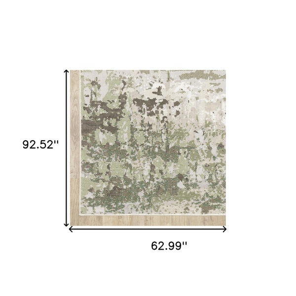 Homeroots 5' X 8' Beige Grey Brown And Sage Green Abstract Power Loom Stain Resistant Area Rug Beige,Green Polyester 508570