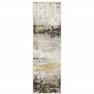 Homeroots 2' X 8' Grey Gold Beige Black And Brown Abstract Power Loom Stain Resistant Runner Rug Grey,Gold Polyester 508574