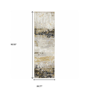 Homeroots 2' X 8' Grey Gold Beige Black And Brown Abstract Power Loom Stain Resistant Runner Rug Grey,Gold Polyester 508574