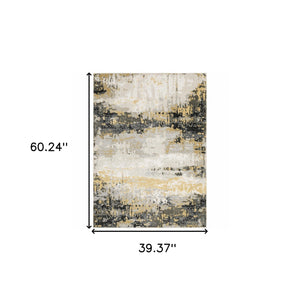 Homeroots 3' X 5' Grey Gold Beige Black And Brown Abstract Power Loom Stain Resistant Area Rug Grey,Gold Polyester 508575