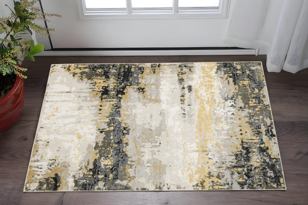 HomeRoots 2' Contemporary Abstract Power Loom Runner Rug in Subtle Tones for Stylish Hallways and Entryways 3' x 5' 508575