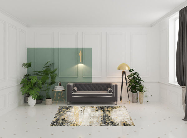 Homeroots 5' X 8' Grey Gold Beige Black And Brown Abstract Power Loom Stain Resistant Area Rug Grey,Gold Polyester 508576