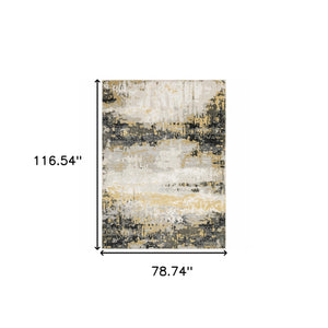 Homeroots 7' X 10' Gray And Black Abstract Power Loom Area Rug Grey,Gold Polyester 508577