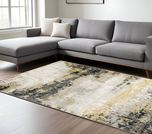 Homeroots 7' X 10' Gray And Black Abstract Power Loom Area Rug Grey,Gold Polyester 508577