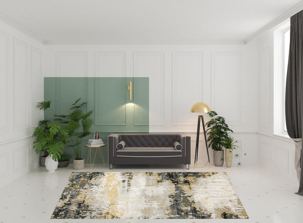 Homeroots 8' X 11' Grey Gold Beige Black And Brown Abstract Power Loom Stain Resistant Area Rug Grey,Gold Polyester 508578