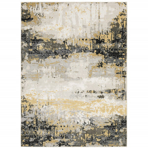 HomeRoots 10' x 13' Abstract Area Rug in Grey, Gold, Beige, Black & Brown – Stain Resistant, Easy Care Design 508579