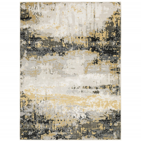 HomeRoots 10' x 13' Abstract Area Rug in Grey, Gold, Beige, Black & Brown – Stain Resistant, Easy Care Design 508579