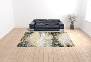 HomeRoots 10' x 13' Abstract Area Rug in Grey, Gold, Beige, Black & Brown – Stain Resistant, Easy Care Design 508579