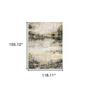 HomeRoots 10' x 13' Abstract Area Rug in Grey, Gold, Beige, Black & Brown – Stain Resistant, Easy Care Design 508579