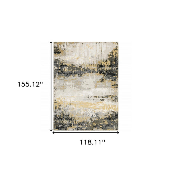 HomeRoots 10' x 13' Abstract Area Rug in Grey, Gold, Beige, Black & Brown – Stain Resistant, Easy Care Design 508579
