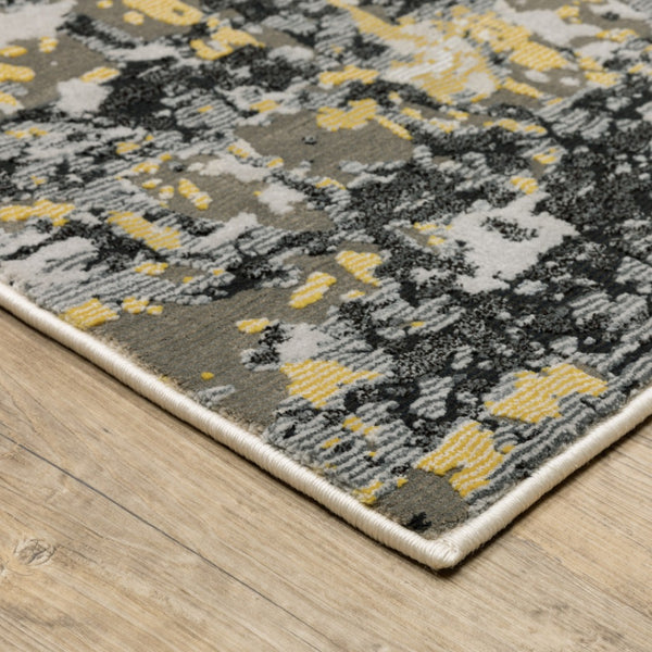HomeRoots 10' x 13' Abstract Area Rug in Grey, Gold, Beige, Black & Brown – Stain Resistant, Easy Care Design 508579