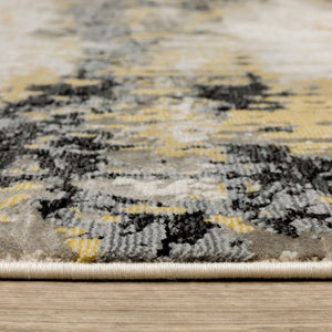HomeRoots 10' x 13' Abstract Area Rug in Grey, Gold, Beige, Black & Brown – Stain Resistant, Easy Care Design 508579