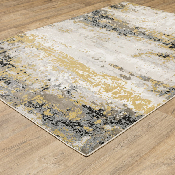 HomeRoots 10' x 13' Abstract Area Rug in Grey, Gold, Beige, Black & Brown – Stain Resistant, Easy Care Design 508579