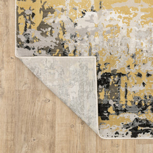 HomeRoots 10' x 13' Abstract Area Rug in Grey, Gold, Beige, Black & Brown – Stain Resistant, Easy Care Design 508579