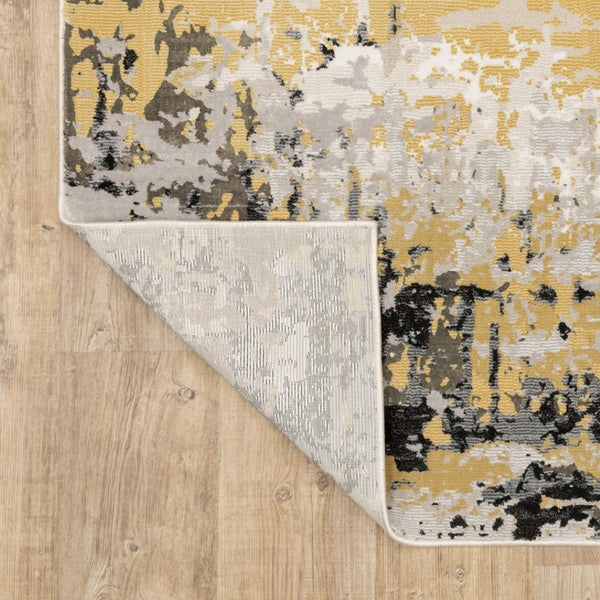 HomeRoots 10' x 13' Abstract Area Rug in Grey, Gold, Beige, Black & Brown – Stain Resistant, Easy Care Design 508579