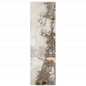 HomeRoots 2' Abstract Power Loom Runner Rug in Grey, Salmon Pink, Blue, Beige & Green - Stain Resistant Design 2'3" x 7'6" 508580