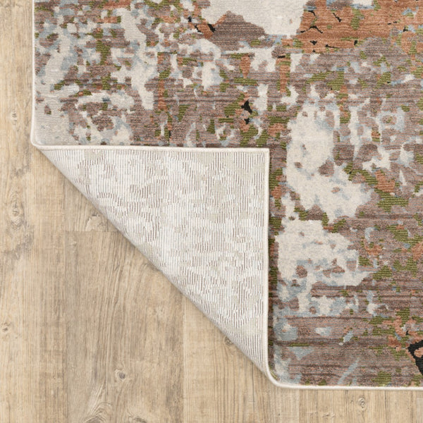 HomeRoots 2' Abstract Power Loom Runner Rug in Grey, Salmon Pink, Blue, Beige & Green - Stain Resistant Design 2'3" x 7'6" 508580