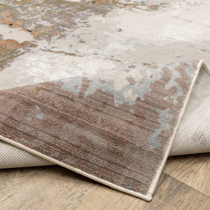 HomeRoots 2' Abstract Power Loom Runner Rug in Grey, Salmon Pink, Blue, Beige & Green - Stain Resistant Design 2'3" x 7'6" 508580
