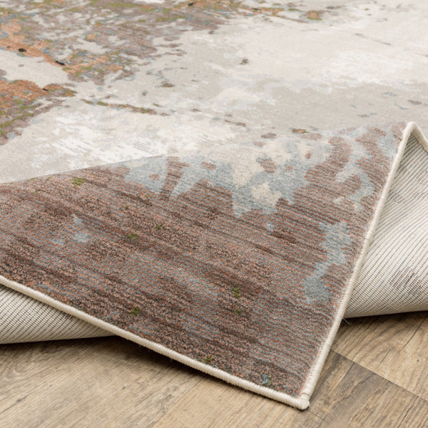 HomeRoots 2' Abstract Power Loom Runner Rug in Grey, Salmon Pink, Blue, Beige & Green - Stain Resistant Design 2'3" x 7'6" 508580