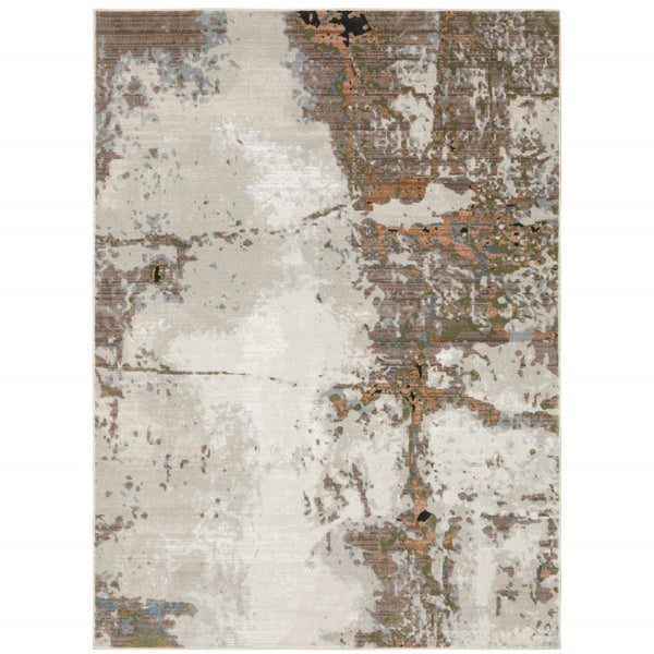 HomeRoots 2' Abstract Power Loom Runner Rug in Grey, Salmon Pink, Blue, Beige & Green - Stain Resistant Design 3' x 5' 508581
