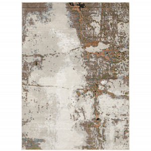 Homeroots 3' X 5' Grey Salmon Pink Blue Beige And Green Abstract Power Loom Stain Resistant Area Rug  Polyester 508581