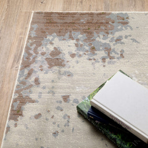 HomeRoots 2' Abstract Power Loom Runner Rug in Grey, Salmon Pink, Blue, Beige & Green - Stain Resistant Design 3' x 5' 508581