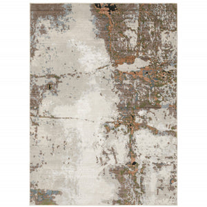 HomeRoots 2' Abstract Power Loom Runner Rug in Grey, Salmon Pink, Blue, Beige & Green - Stain Resistant Design 7' X 10' 508583