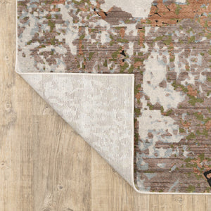 HomeRoots 2' Abstract Power Loom Runner Rug in Grey, Salmon Pink, Blue, Beige & Green - Stain Resistant Design 7' X 10' 508583